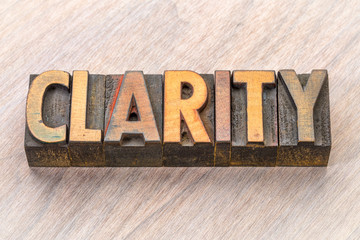 clarity word abstract in wood type
