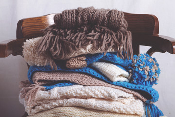 Fototapeta na wymiar Collection of woolen clothes
