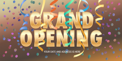 Grand opening vector banner with paper garlands. Template festive design element for opening ceremony can be used as background or poster