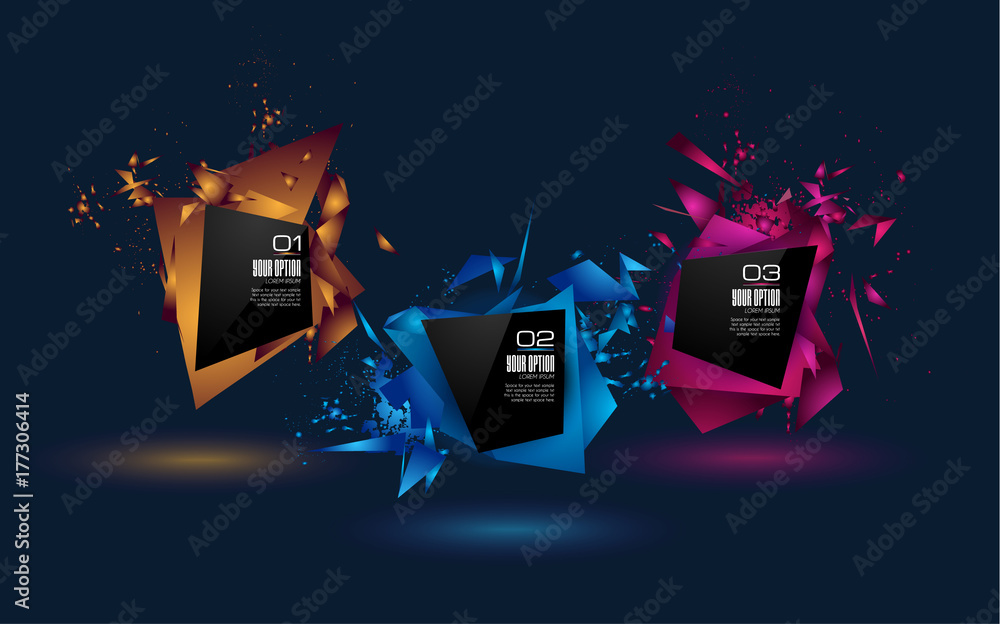 Poster futuristic frame art design with abstract shapes and drops of colors behind the space for text