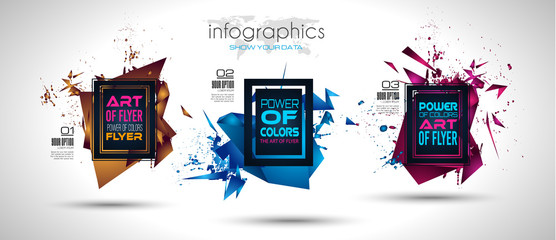 Futuristic Frame Art Design with Abstract shapes and drops of colors behind the space for text