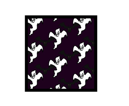 pattern black bats, white ghost on violet background