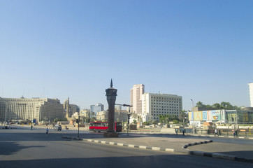 A wide avenue in the capital of Egypt, Cairo.