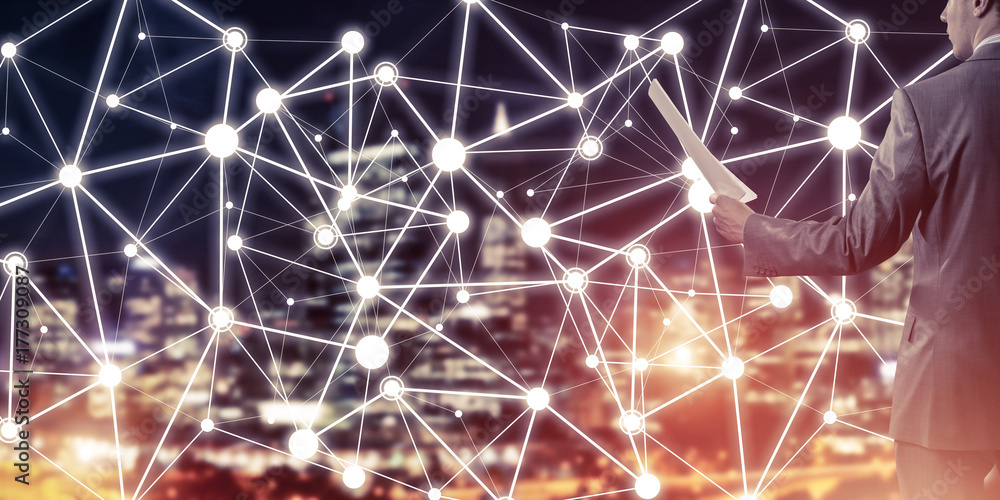 Poster concept of modern business networking that connect and cooperate