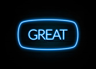 Great  - colorful Neon Sign on brickwall