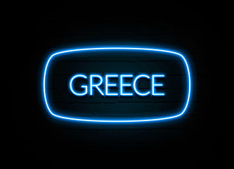 Greece  - colorful Neon Sign on brickwall