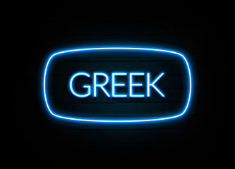 Greek  - colorful Neon Sign on brickwall