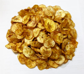 Banana Chips Newly Cooked Isolated on White Background