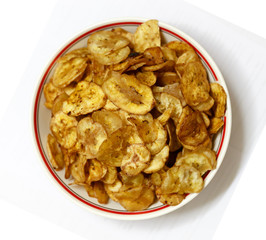 Bowl of Newly Cooked Banana Chips Ready for Serving