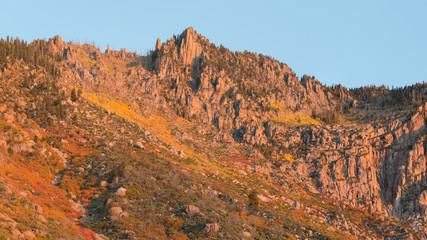 A peak on Pine Valley mountain in Southern Utah in autumn colors at sunrise
