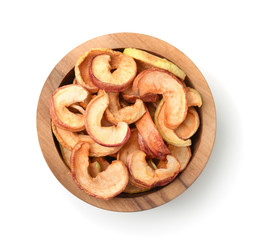 Top view of bowl with dried apple chips
