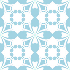 Blue floral ornament on white background. Seamless pattern