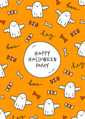 vector halloween greeting card with cute hand drawn ghosts