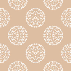 White floral pattern on beige seamless background