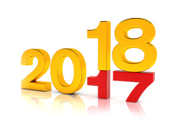 3d render - new year 2018 change concept on a white reflecting background.