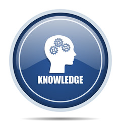 Knowledge blue round web icon. Circle isolated internet button for webdesign and smartphone applications.