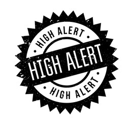 High Alert rubber stamp. Grunge design with dust scratches. Effects can be easily removed for a clean, crisp look. Color is easily changed.