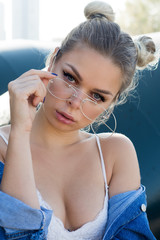 Portrait of a girl wearing eyeglasses