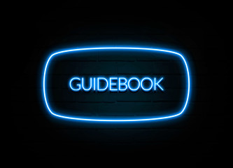 Guidebook  - colorful Neon Sign on brickwall