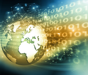 Best Internet Concept of global business. Globe, glowing lines on technological background. Wi-Fi, rays, symbols Internet, 3D illustration