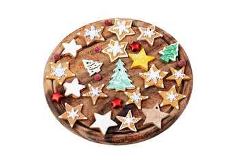 christmas cookies on a plate isolated on a white background