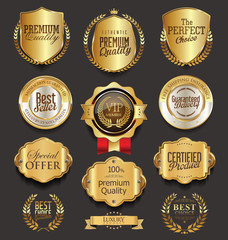 Retro vintage golden badges collection vector illustration