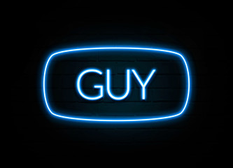 Guy  - colorful Neon Sign on brickwall