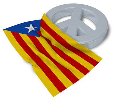 peace symbol and flag of catalonia - 3d rendering