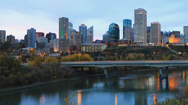 Timelapse of Edmonton, Canada downtown in fall 4K