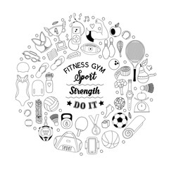 fitness and sport elements in doodle style