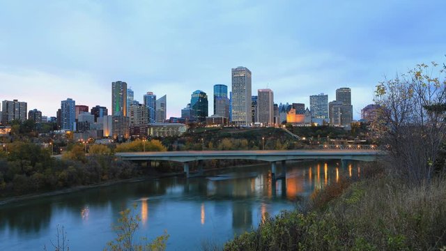 Timelapse of Edmonton, Canada City Center in fall 4K
