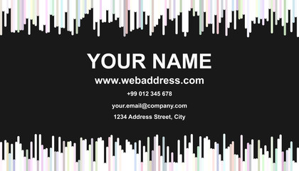 Modern abstract business card template design - vector identity card illustration with vertical stripes in light colored tones on black background