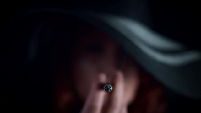 4k Woman Smoking, Focus on Cigarette