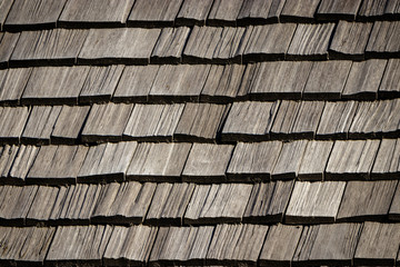 A black forest farm roof of wooden shingles, just plain shingles.
