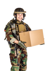 Soldier Holding Shipping Box