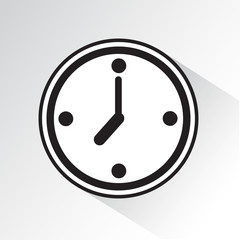 Black and white clock icon with shadow. Vector illustration
