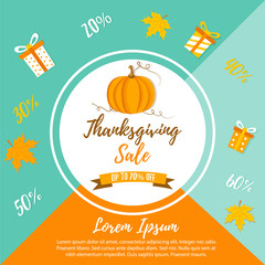Holiday banner with pumpkin for Thanksgiving day sale.