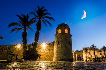 Fortress Ribat in Medina Sousse in the moonlit night