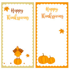 Set of Thanksgiving autumn, fall banners with turkey and pumpkins