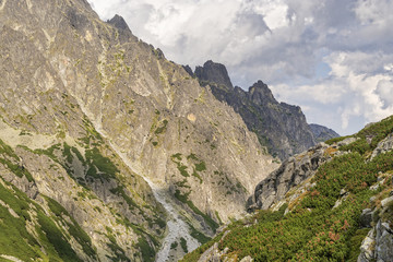 Scenic view of huge peaks in the High Tatras mountains