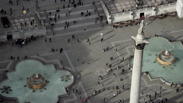  Aerial view above Trafalgar Square London, with focus on Nelson's Column