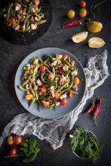 Salmon and spinach spaghetti..