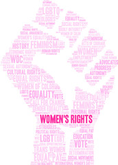 Women's Rights word cloud on a white background.