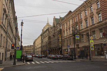 Historical architecture, old houses on Bolshaya Morskaya Street in St. Petersburg in Russia