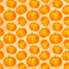 Pumpkin seamless pattern, autumn harvest watercolor Thanksgiving  wallpaper with pumpkins on the watercolor wash background