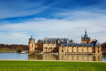 Facade of Chateau de Chantilly castle in France