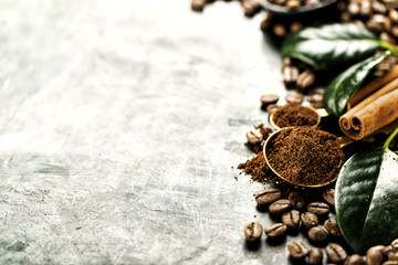 Closeup coffee beans arrangement