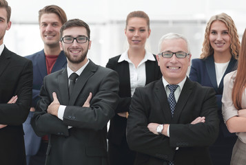 closeup portrait of a leading business team.