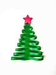 Green ribbon christmas tree card