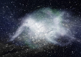 Stars, dust and gas nebula in a far galaxy